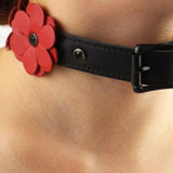 Liebe Seele Flower Rhythm Leather Collar with Leash Choker (Red) | Avec Amour Lingerie