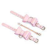 Leather Bow Tie Wrist Cuffs (Pink)
