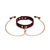 Metallic Shade Vegan Leather Collar with Nipple Clamps