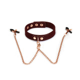 Metallic Shade Vegan Leather Collar with Nipple Clamps