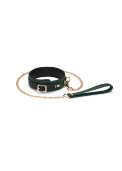 Liebe Seele Mossy Chic Leather Collar with Leash Choker (Green) | Avec Amour Lingerie