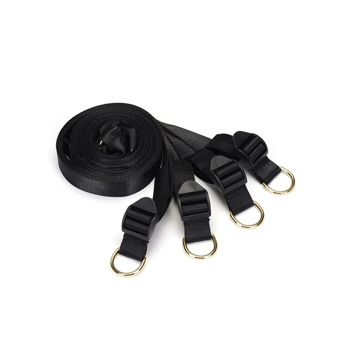 Liebe Seele Under Mattress Restraint Straps with Gold D-ring ends — flat lay