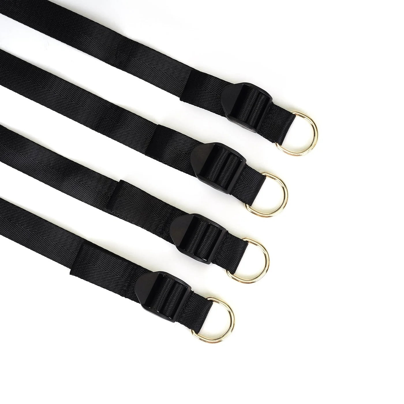 Liebe Seele Under Mattress Restraint Straps with Gold D-ring ends — flat lay