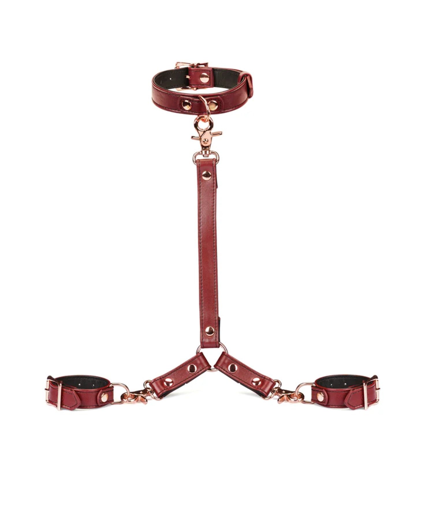 Liebe Seele Wine Red Leather Collar and Wrist Restraint | Avec Amour Lingerie