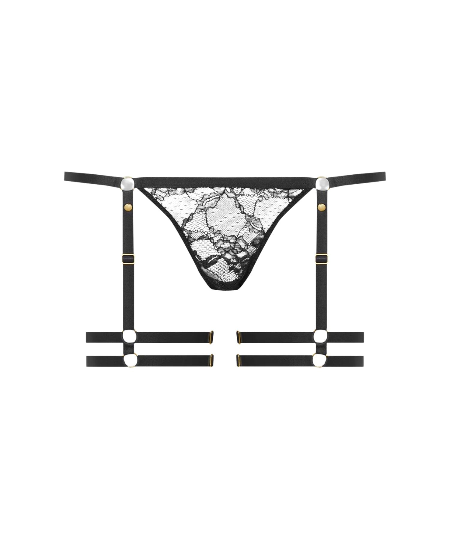 Maison Close Jeux Magnetiques Mini Thong with Garter (Black) | Avec Amour Luxury Lingerie