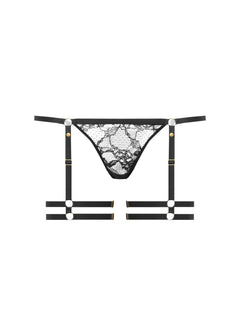 Maison Close Jeux Magnetiques Mini Thong with Garter (Black) | Avec Amour Luxury Lingerie