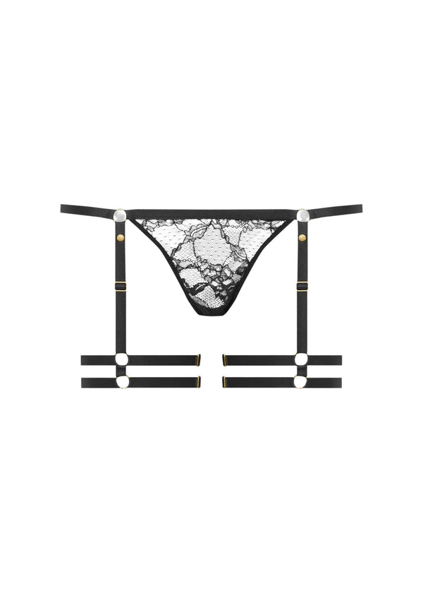 Maison Close Jeux Magnetiques Mini Thong with Garter (Black) | Avec Amour Luxury Lingerie