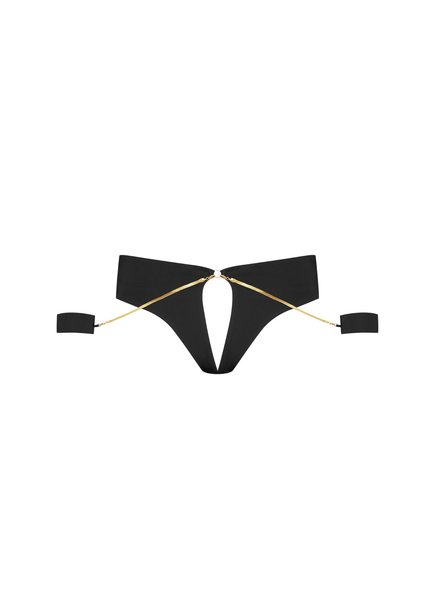 Maison Close Tapage Nocturne Open Tanga with Handcuffs & Chain (Black) | Avec Amour Luxury Lingerie