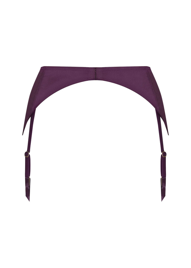 Swanky Pins 12-Strap High Waist Suspender Belt – Purple Lace & Black Satin, S-XL