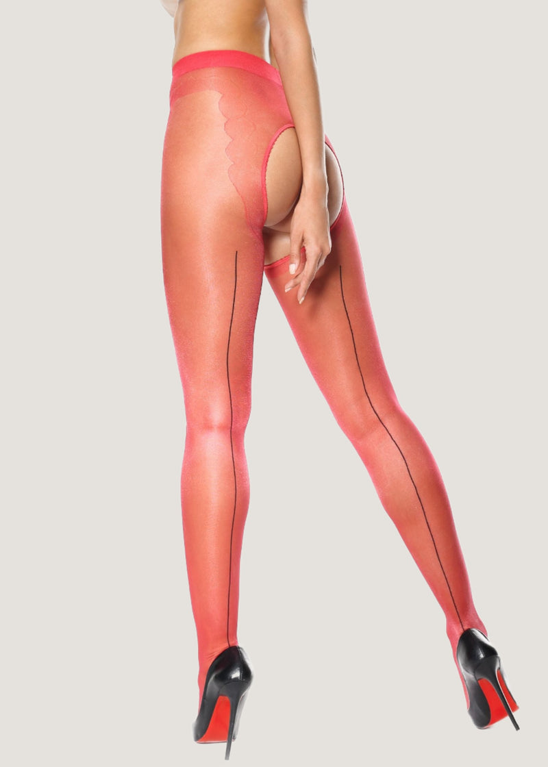 Miss O Lingerie - Shiny Open Crotchless Pantyhose (Red) | Avec Amour Lingerie