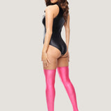 Miss O Lingerie - Glossy Opaque Hold Up Stockings (Pink) | Avec Amour Lingerie