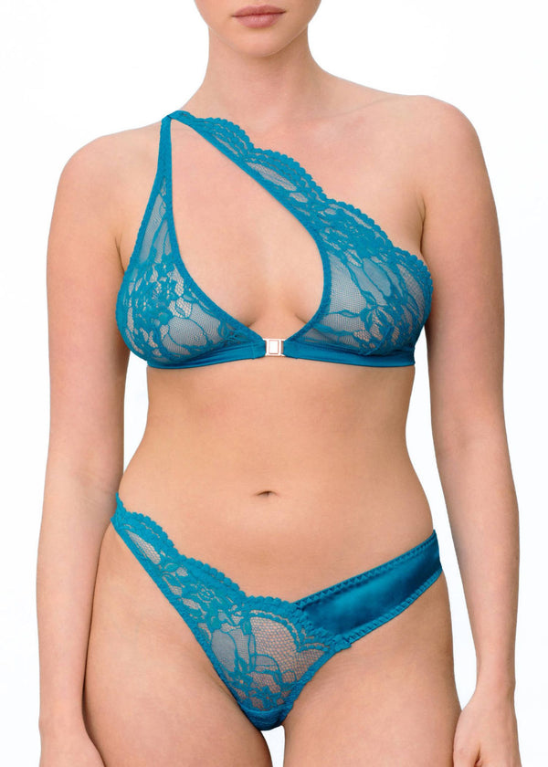Muse by Coco de Mer Elise Thong (Turquoise) | Avec Amour Luxury Lingerie