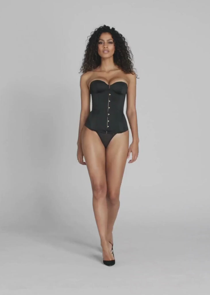 Agent Provocateur Mercy Satin Corset (Black) | Avec Amour Luxury Lingerie