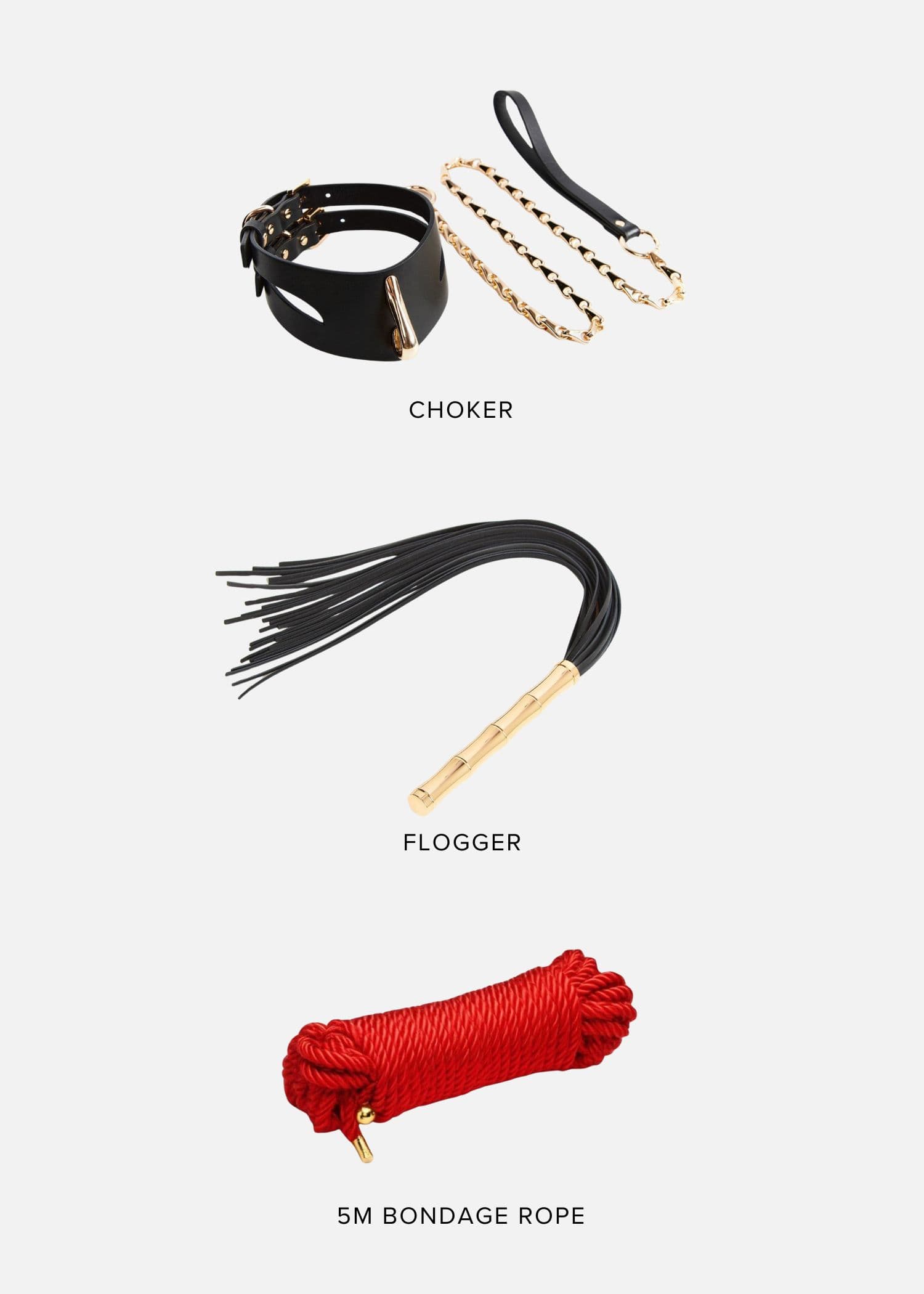 SPANK ME Bondage Gift Set (Medium) | AVAM Molten Choker, AVAM Flogger, Bondage Rope