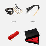 SPANK ME Bondage Gift Set (Medium) | AVAM Molten Choker, AVAM Flogger, Bondage Rope