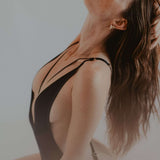 TREAT ME Lingerie Gift Set (Small) | AVAM Deep V Backless Bodysuit, Silk Makeup Pouch