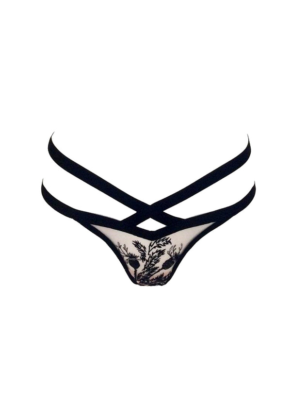 Verona (Black) Embroidered Thong-Bottoms-Thistle & Spire-AvecAmourLingerie