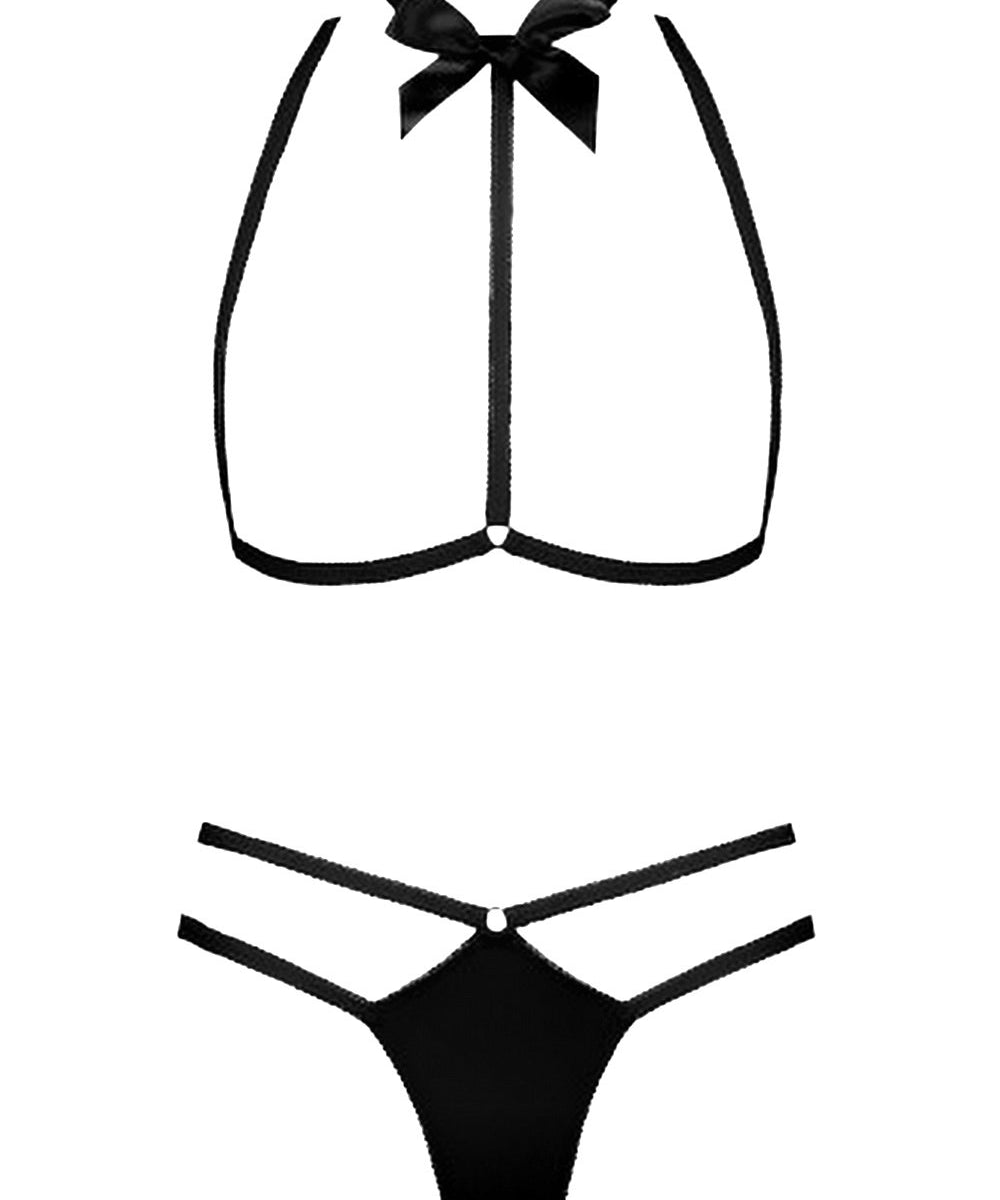 Le Petit Secret (Black) Harness and Thong Set-Bodywear-Maison Close-AvecAmourLingerie