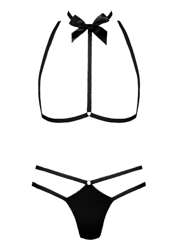 Le Petit Secret (Black) Harness and Thong Set-Bodywear-Maison Close-AvecAmourLingerie