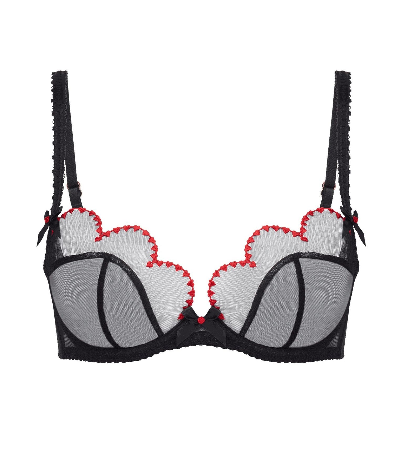 Agent Provocateur Lorna Heart Plunge Bra (Black/Red) | Avec Amour Luxury Lingerie