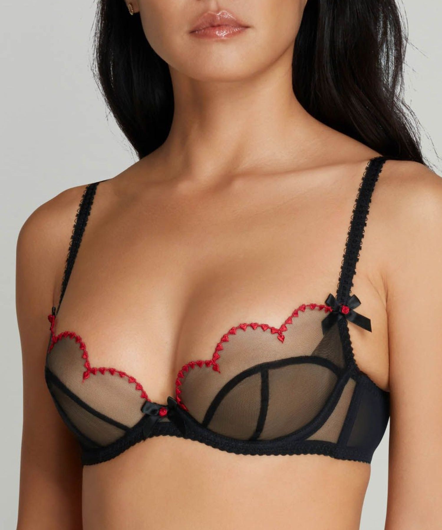 Agent Provocateur Lorna Heart Plunge Bra (Black/Red) | Avec Amour Luxury Lingerie