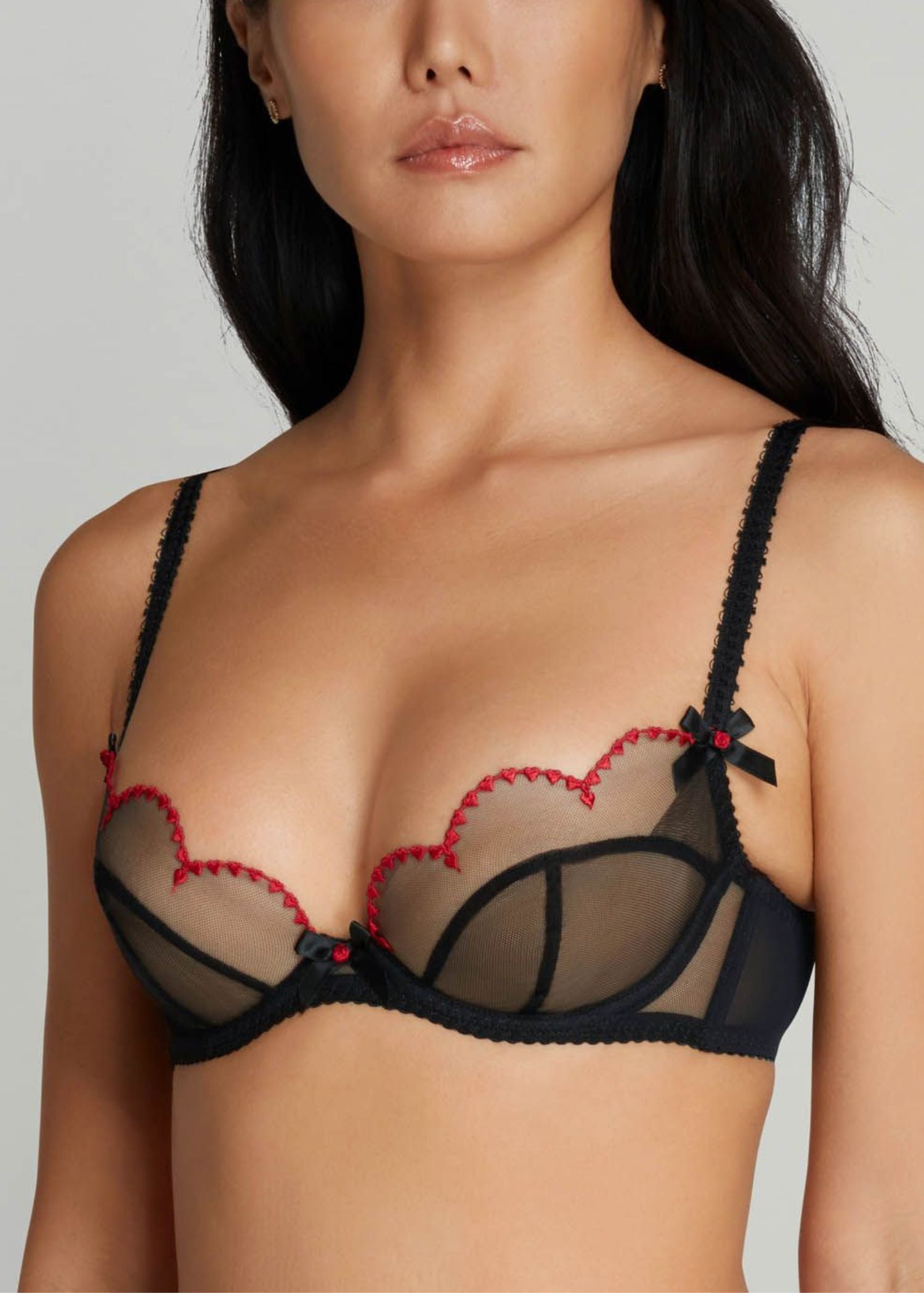 Agent Provocateur Lorna Heart Plunge Bra (Black/Red) | Avec Amour Luxury Lingerie