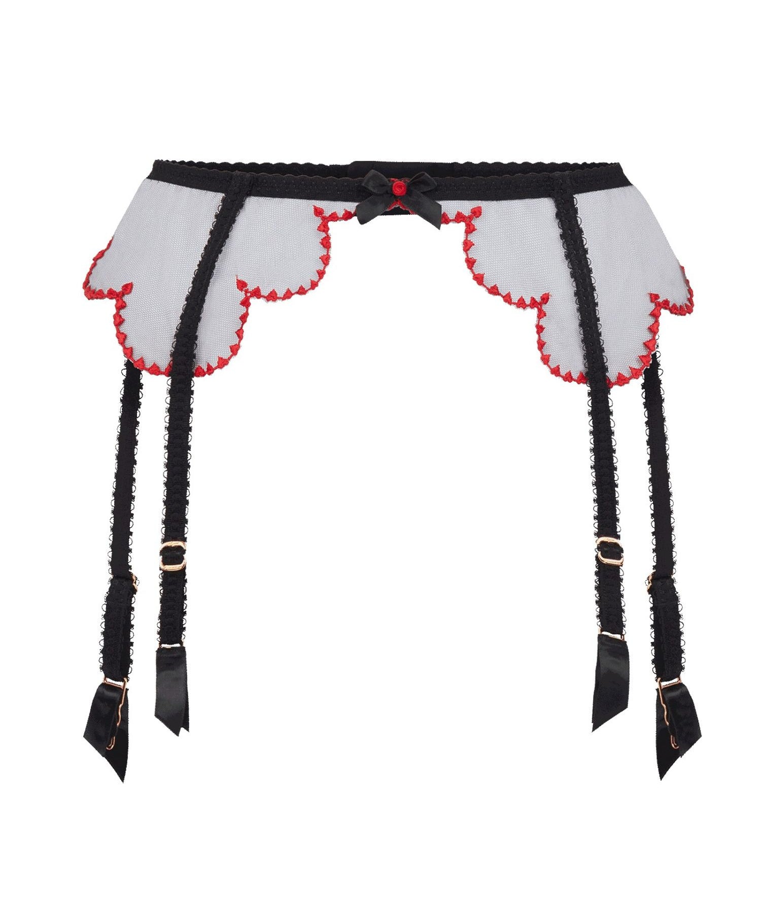 Agent Provocateur Lorna Heart Suspender Belt (Black/Red) | Avec Amour Luxury Lingerie