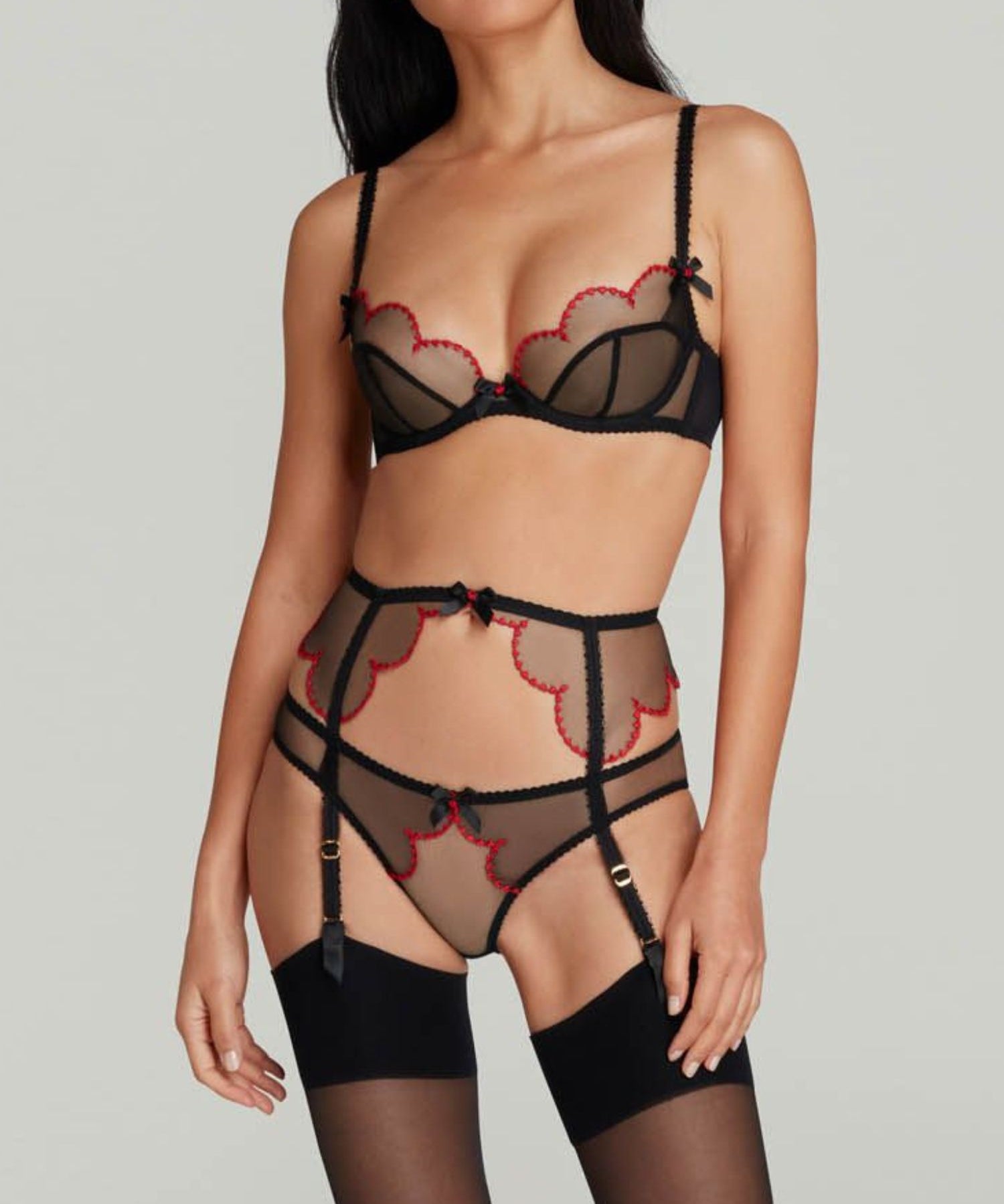 Agent Provocateur Lorna Heart Suspender Belt (Black/Red) | Avec Amour Luxury Lingerie