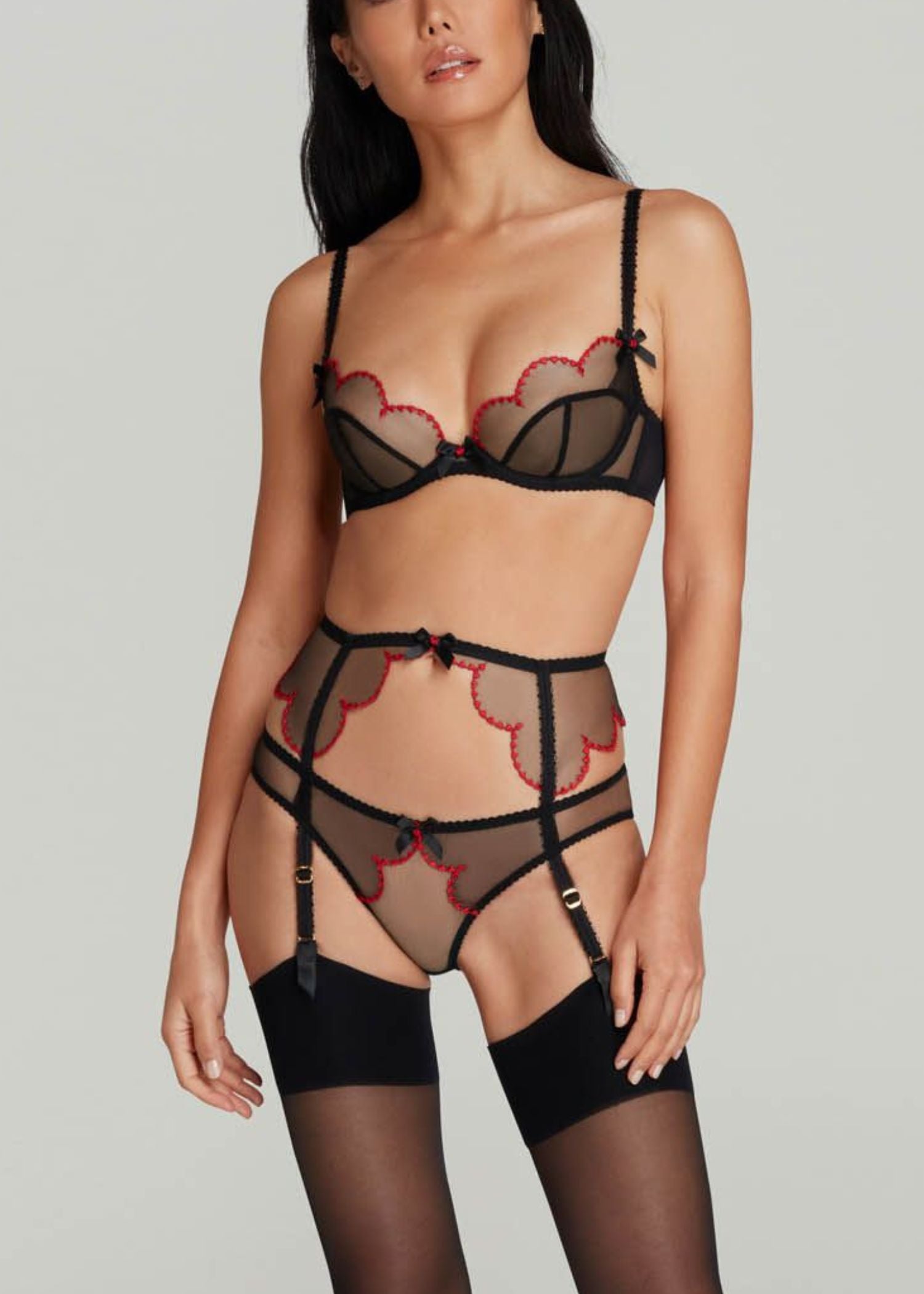Agent Provocateur Lorna Heart Suspender Belt (Black/Red) | Avec Amour Luxury Lingerie