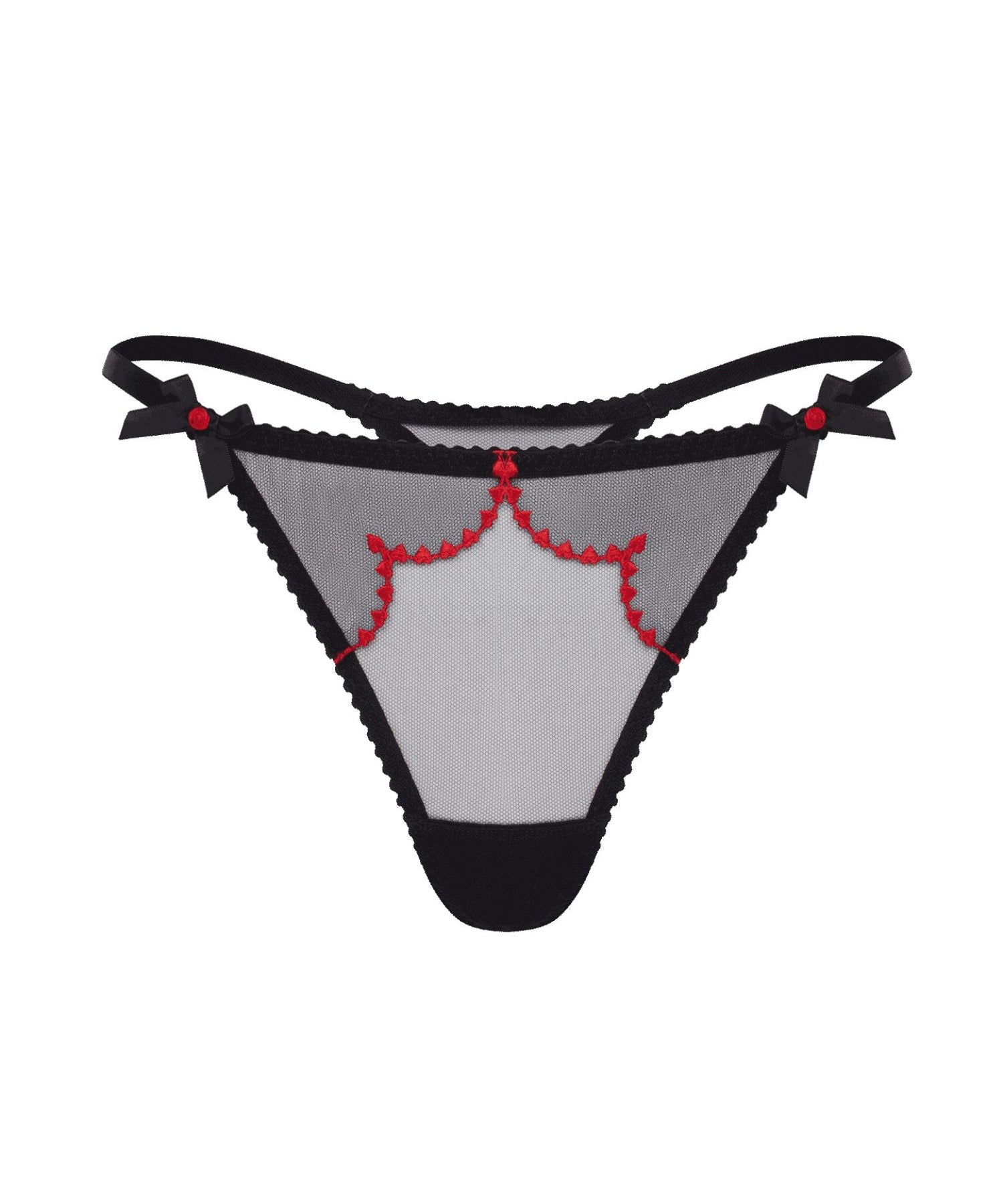 Agent Provocateur Lorna Heart Thong (Black/Red) | Avec Amour Luxury Lingerie