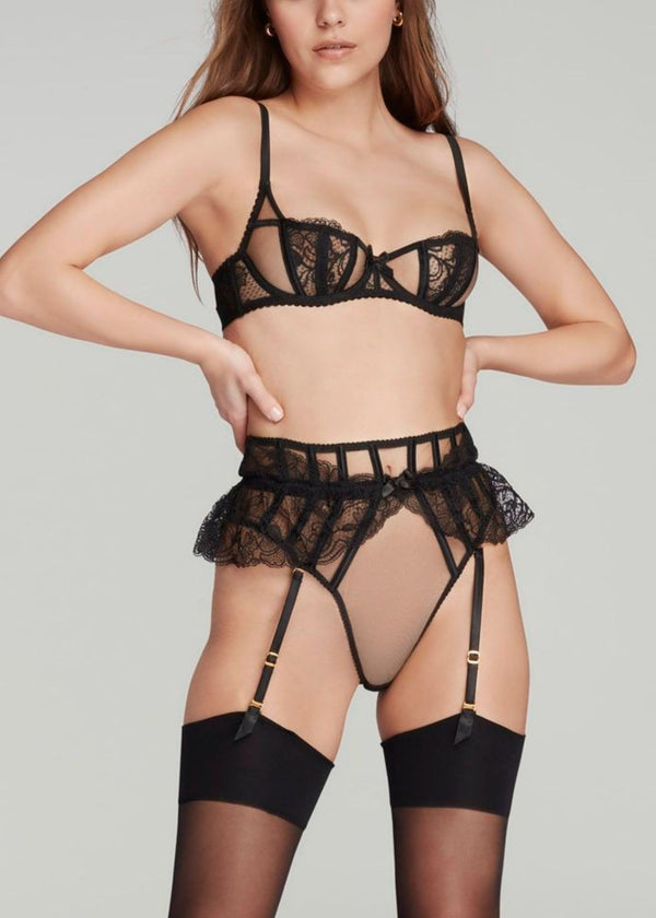 Agent Provocateur Rozlyn Lace Suspender & Thong (Black) | Avec Amour Sexy Lingerie