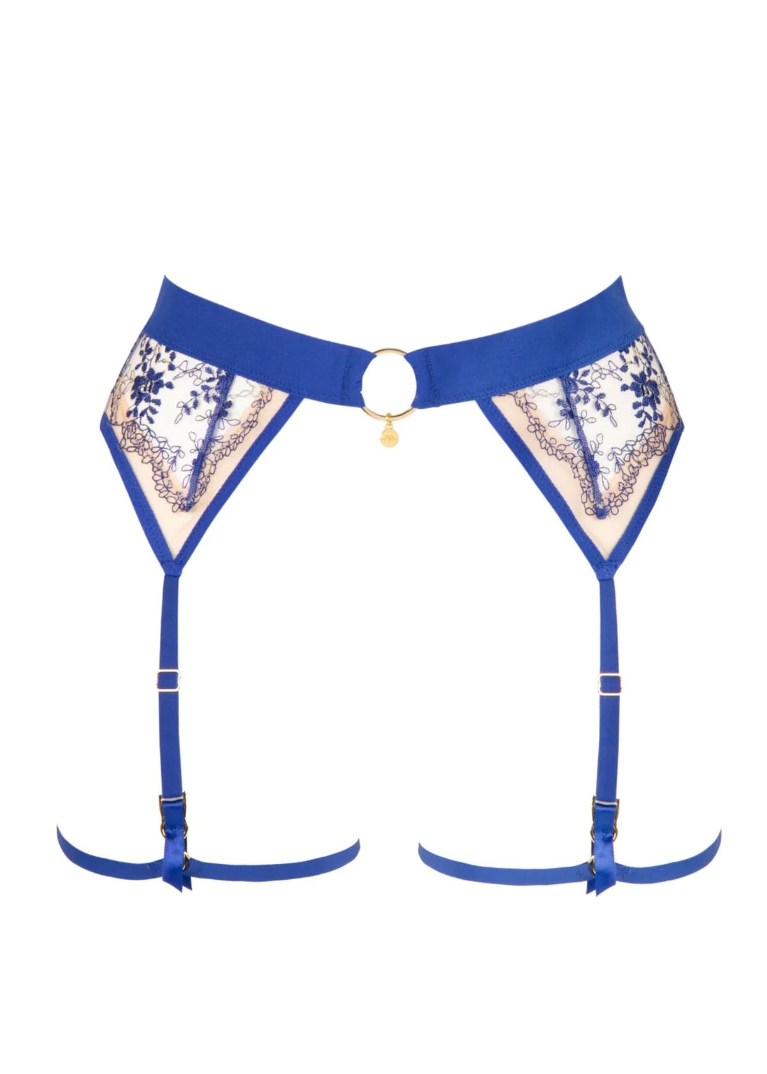 Atelier Amour After Midnight Suspender Belt with Removable Garters (Ink Blue) | Avec Amour Luxury Lingerie