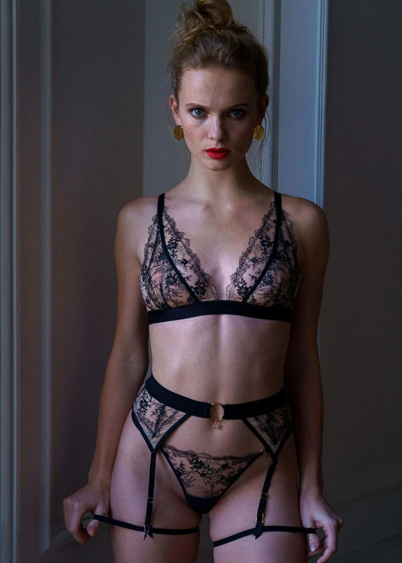 Atelier Amour After Midnight Black Lace Suspender Garter Belt - Avec Amour Sexy Lingerie