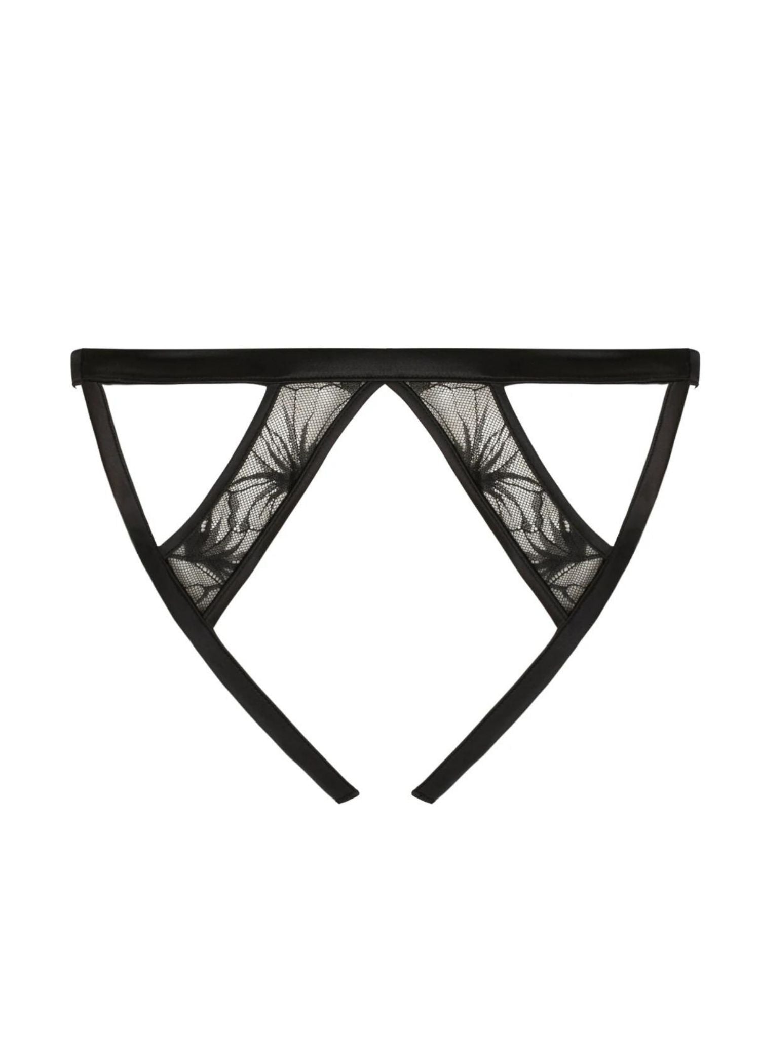 Atelier Amour Night on Broadway Open Brief - Black Lace Satin Backless Panty - Avec Amour Sexy Lingerie