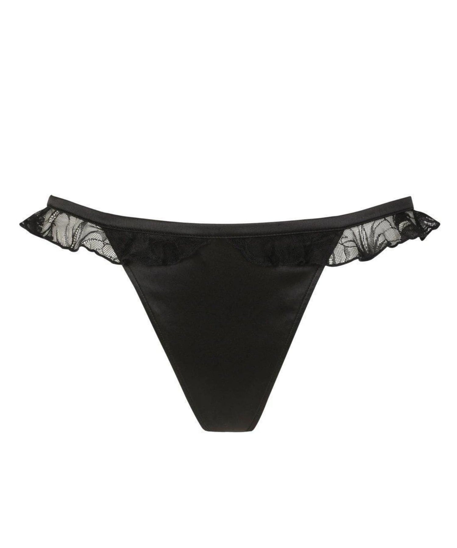 Atelier Amour Night on Broadway Tanga - Black Lace Satin Brief - Avec Amour Sexy Lingerie