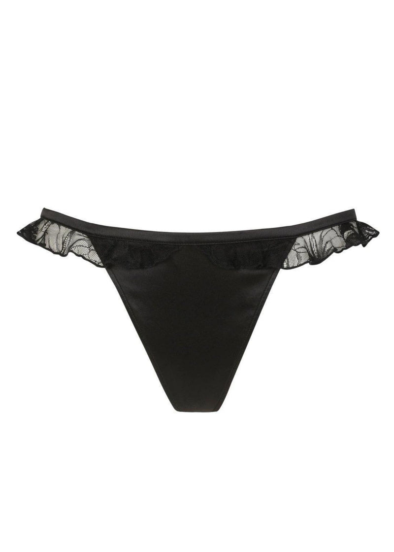 Atelier Amour Night on Broadway Tanga - Black Lace Satin Brief - Avec Amour Sexy Lingerie