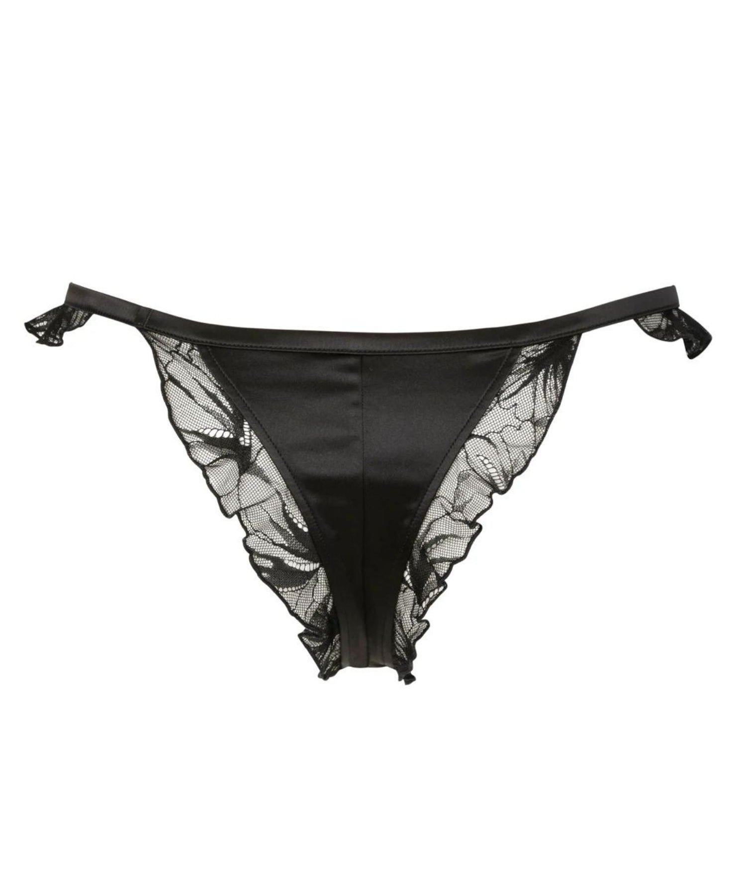 Atelier Amour Night on Broadway Tanga - Black Lace Satin Brief - Avec Amour Sexy Lingerie