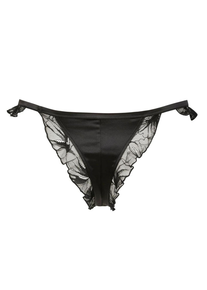 Atelier Amour Night on Broadway Tanga - Black Lace Satin Brief - Avec Amour Sexy Lingerie
