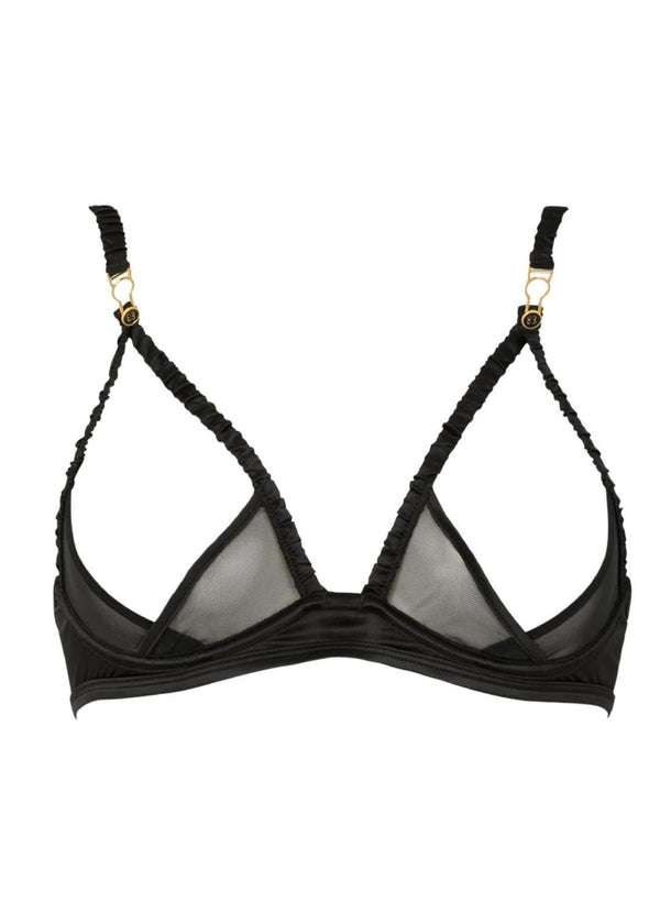 Atelier Amour Please Me Open Bra - Black Satin Underwired Cupless Bra  - Avec Amour Sexy Lingerie