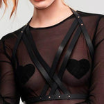Bijoux Indiscrets Maze Black Vegan Leather Halter Bra Harness - Open Bra Bodywear | Avec Amour Sexy Lingerie