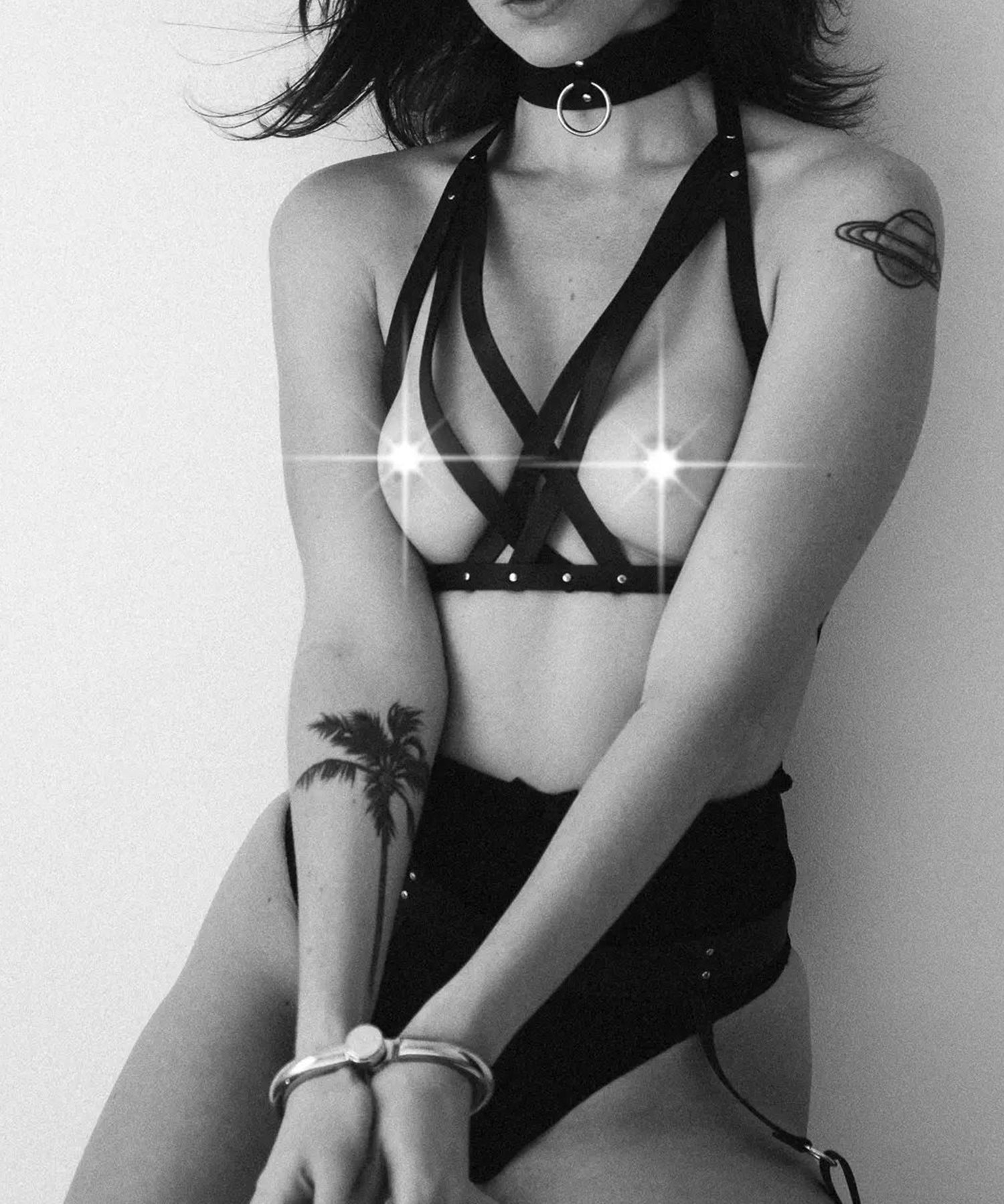 Bijoux Indiscrets Maze Black Vegan Leather Halter Bra Harness - Open Bra Bodywear | Avec Amour Sexy Lingerie