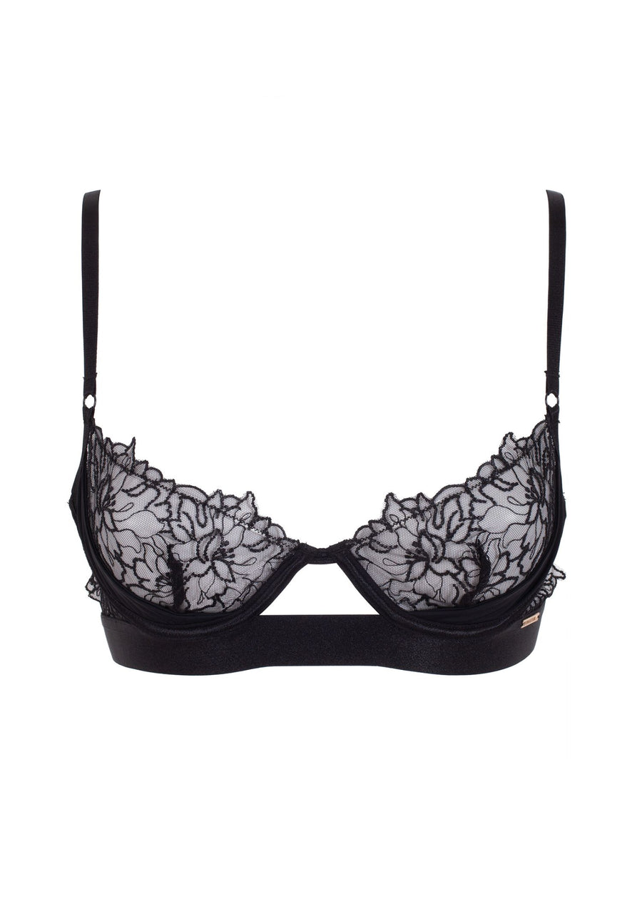 BlueBella Lana Art Deco lace non padded balconette bra with hardware detail  in black