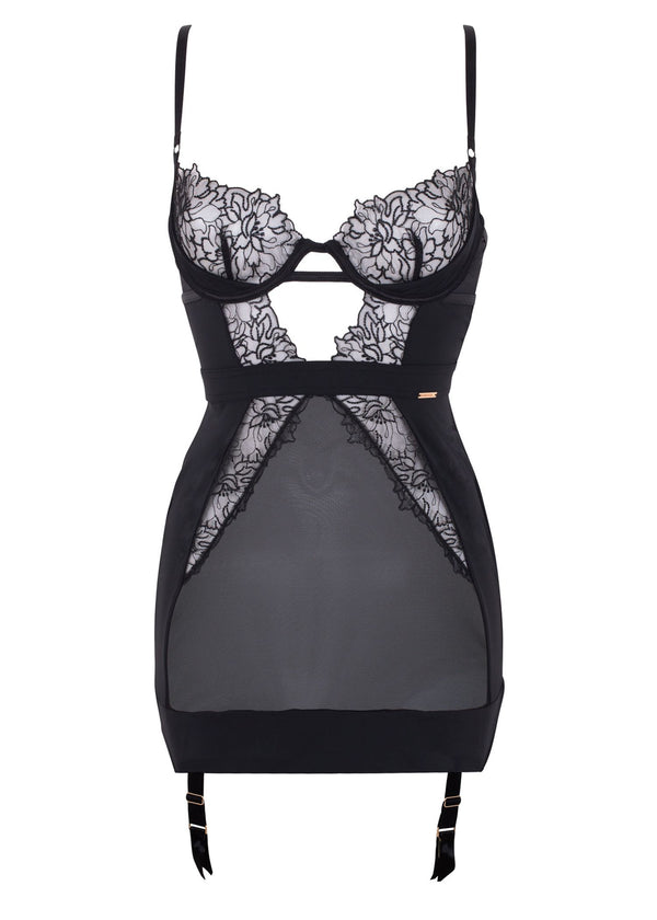 Bluebella Alanna Longline Basque - Black Embroidery Underwired Non-Padded Dress | Avec Amour Sexy Lingerie