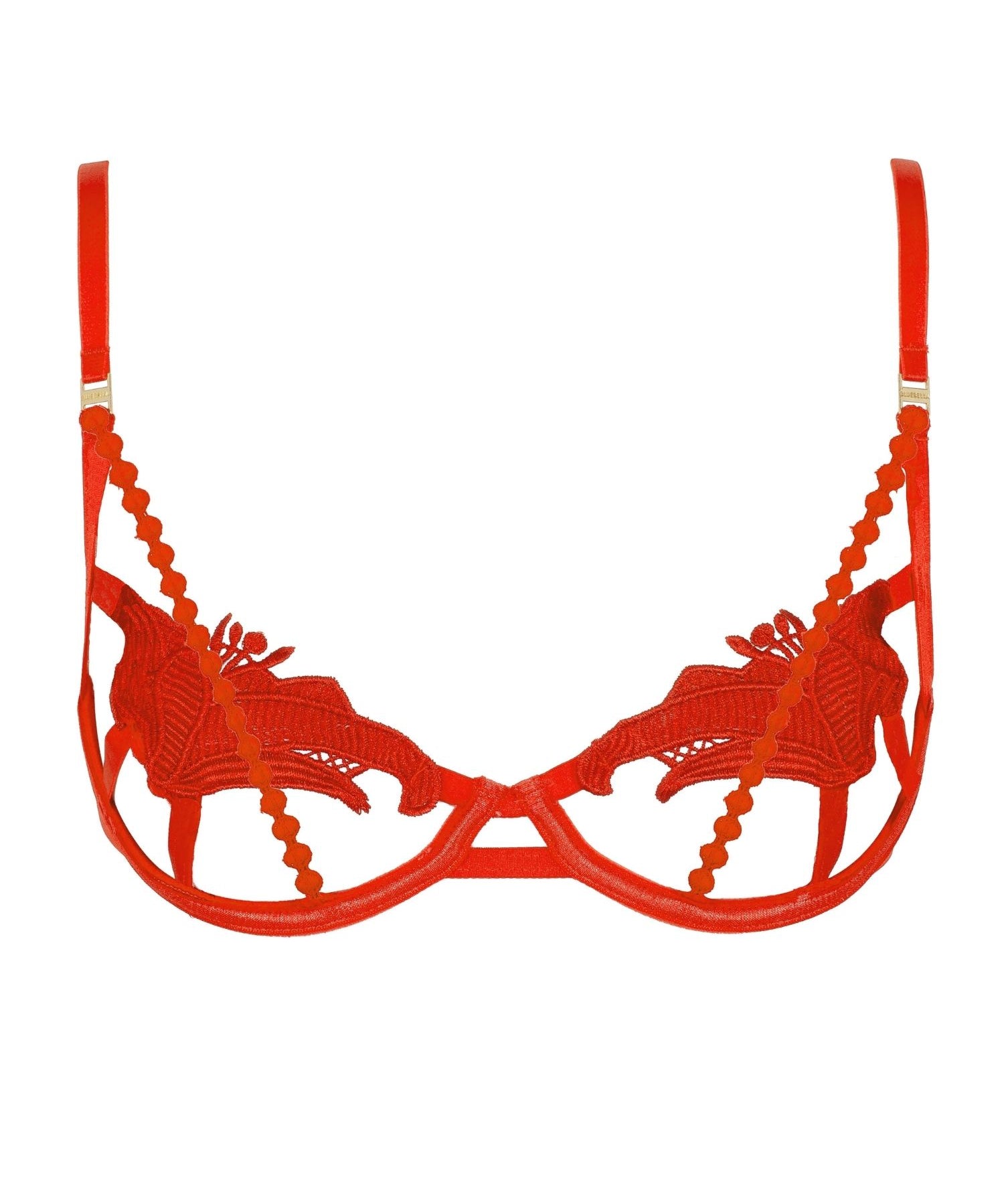 Bluebella Amina Red Embroidery Cupless Open Bra - Sexy Lingerie