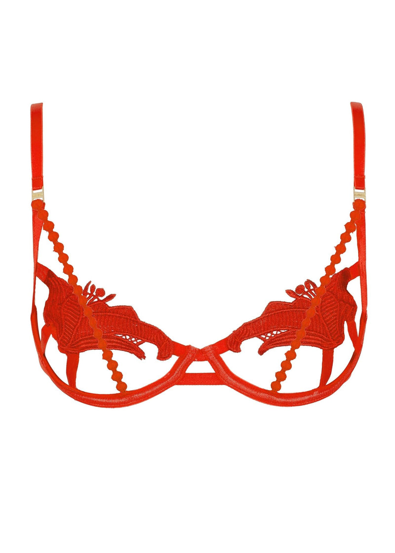 Bluebella Amina Red Embroidery Cupless Open Bra - Sexy Lingerie