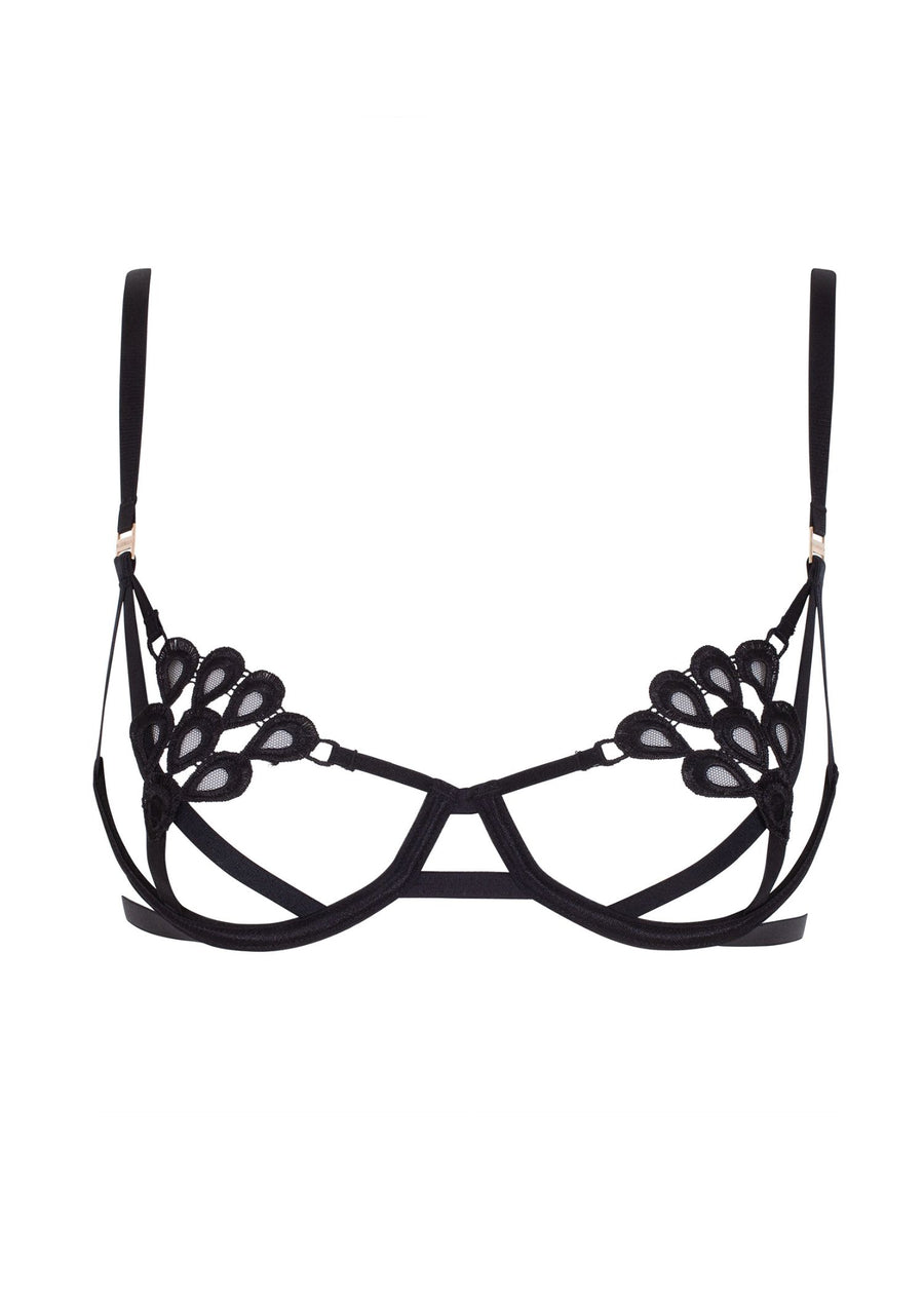 Embroidered Lace Open Cup Bra & Thong Set