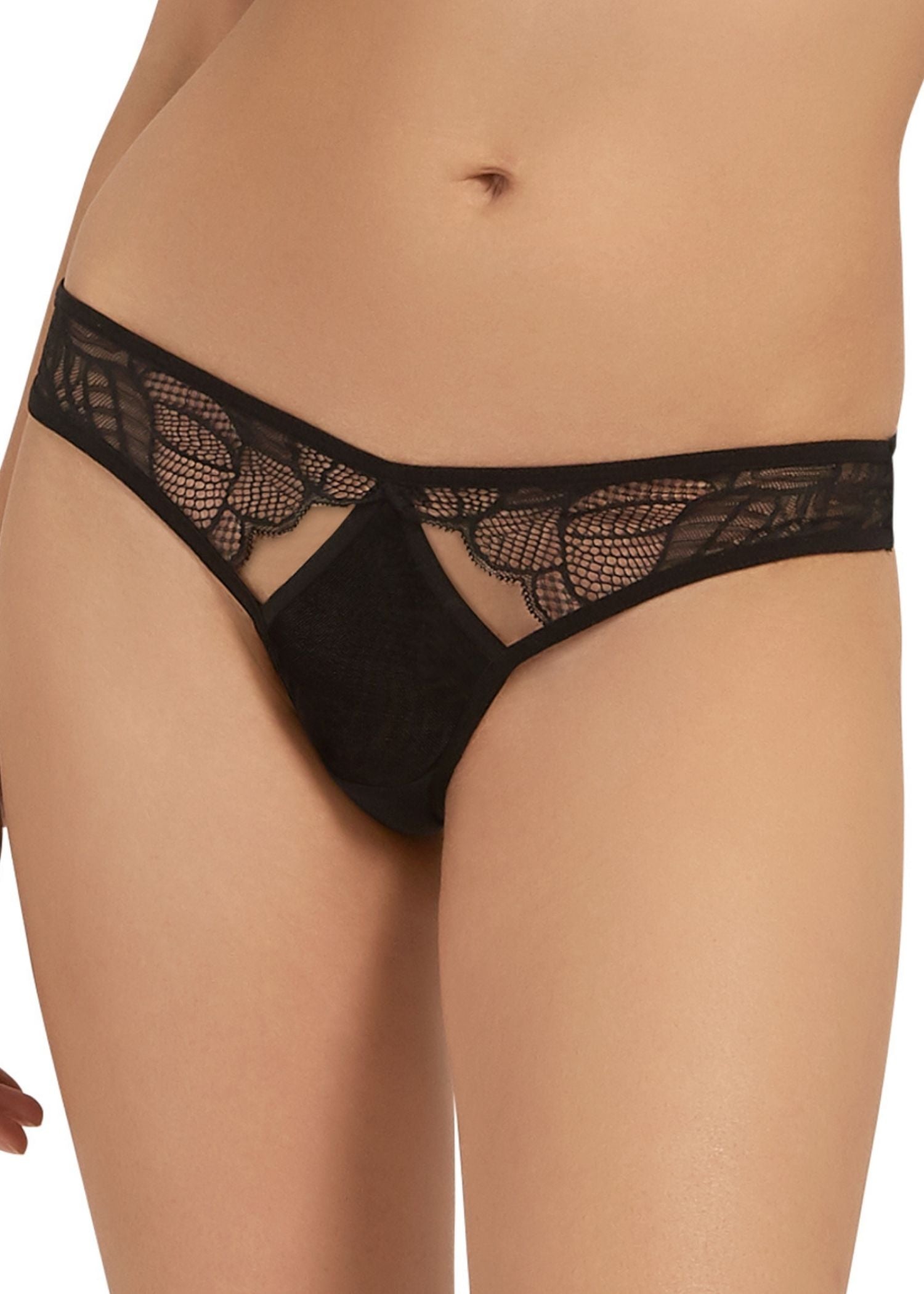 Bluebella Emerson Lace & Mesh Thong Black