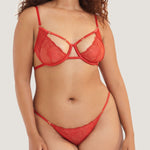 Bluebella Enya Red Embroidery Thong - Luxury Lingerie