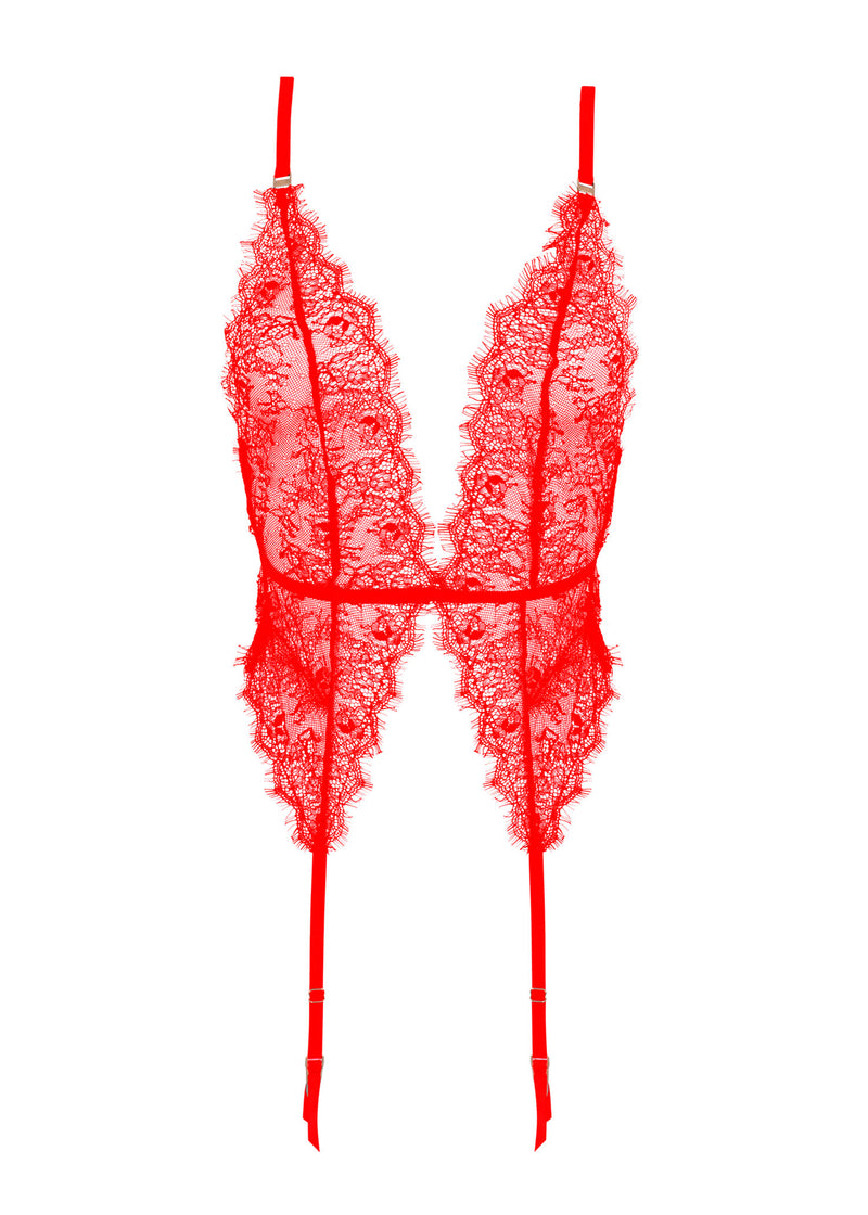 Bluebella Grace Soft Basque (Tomato Red) - Red Lace Bodysuit | Avec Amour Sexy Lingerie