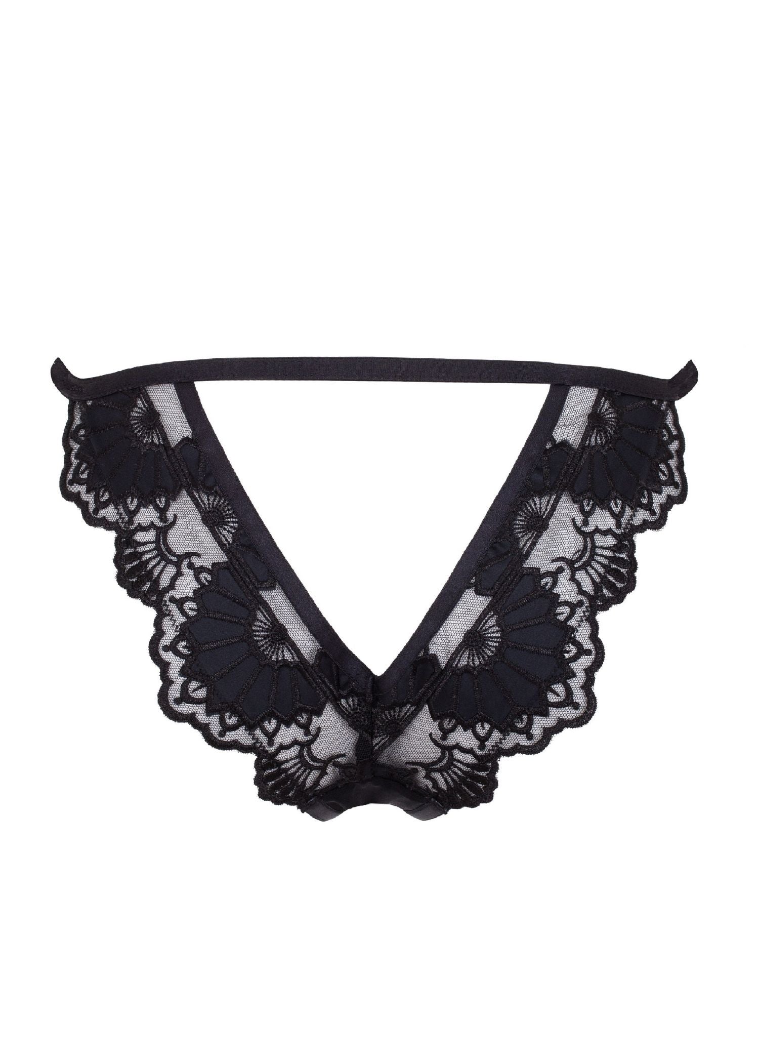 Black lace Sexy Open Crotch Knickers and Peephole Bra Set Lingerie 